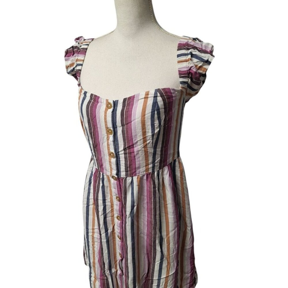Aeropostale Cold Shoulder Dress Buttons Short Stripes Button‎ Front Womens Large
